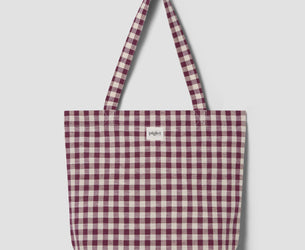 Berry Gingham Linen Blend Tote Bag