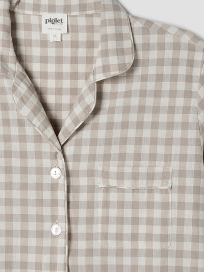 Mushroom Gingham Linen Blend Pyjama Trouser Set