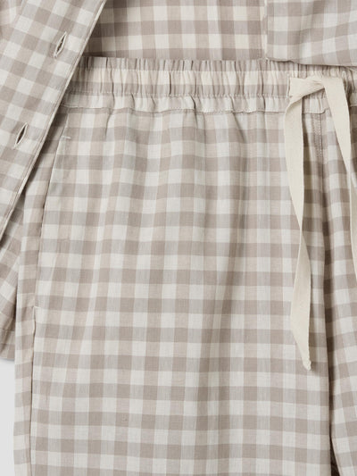 Mushroom Gingham Linen Blend Pyjama Trouser Set