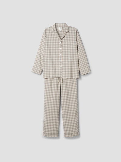 Mushroom Gingham Linen Blend Pyjama Trouser Set