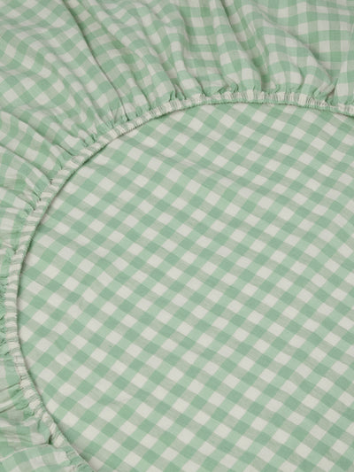 Sage Green Gingham Linen Blend Fitted Sheet