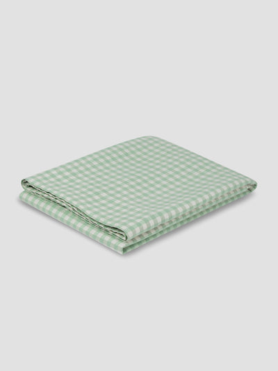 Sage Green Gingham Linen Blend Flat Sheet