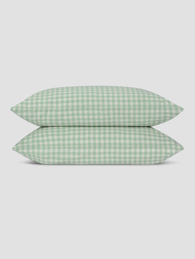 Sage Green Gingham Linen Blend Pillowcase (Pair)
