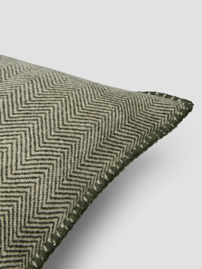 Fern Green Herringbone Wool Square Cushion Cover
