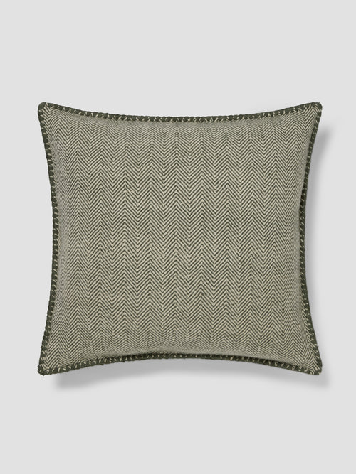 Housse de coussin carrée en laine à chevrons vert fougère