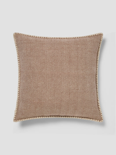 Mocha Herringbone Wool Square Cushion Cover