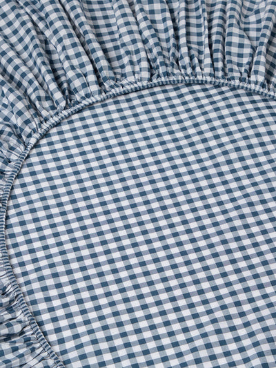 Indigo Gingham Cotton Fitted Sheet