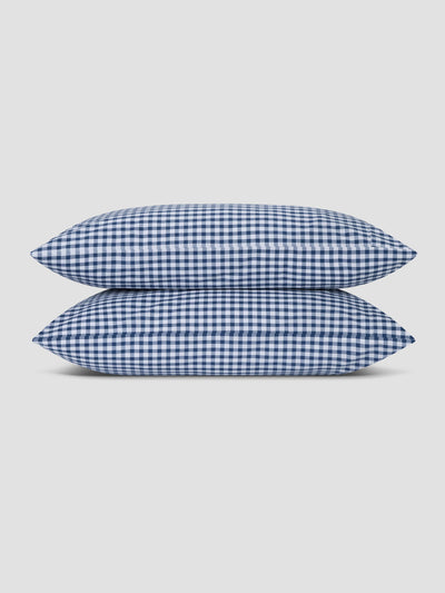 Indigo Small Gingham Cotton Pillowcases (Pair)