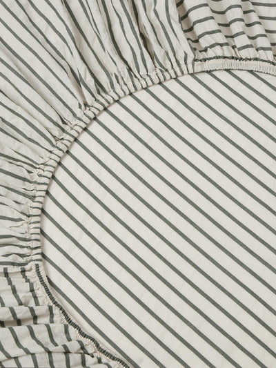 Spruce Green Texture Stripe Cotton Kids Fitted Sheet