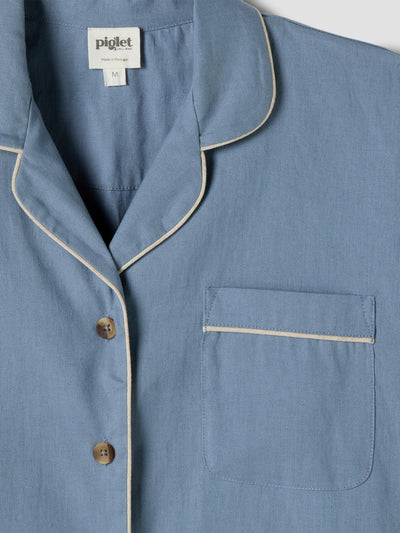 Dusk Blue Linen Blend Pyjama Short Set - alternate image