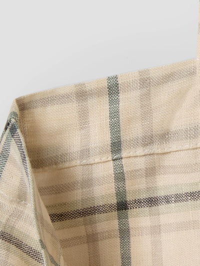 Natural Check 100% Linen Tote Bag