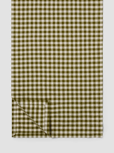 Botanical Green Gingham Linen Blend Table Runner