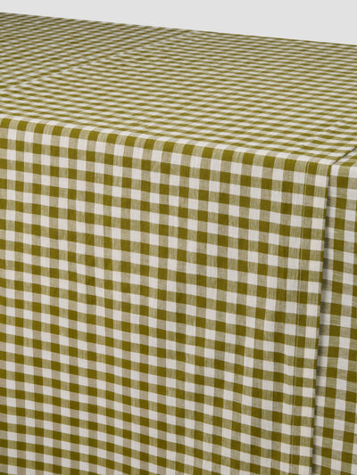 Botanical Green Gingham Linen Blend Table Runner