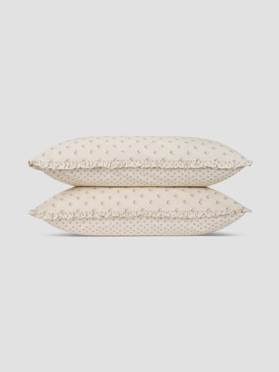 Cove Blue Martha Floral Cotton Frill Pillowcases (Pair) - alternate image