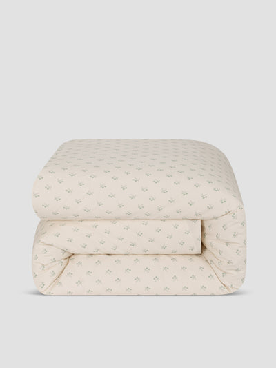 Mellow Green Martha Floral Cotton Duvet Cover