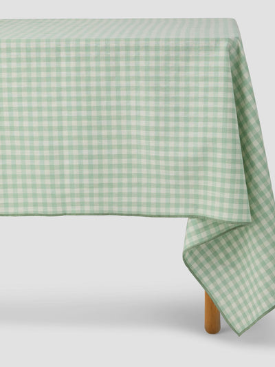 Sage Green Gingham Linen Blend Tablecloth