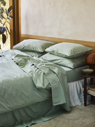 Mellow Green Washed Cotton Percale Duvet Cover