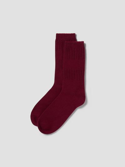 Rhubarb Red Merino Wool Ribbed Socks
