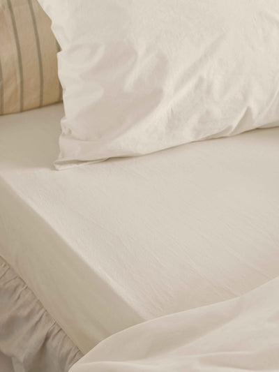 Mindful Cream Washed Cotton Percale Fitted Sheet