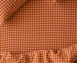 Cinnamon & Peach Colour Drenched Gingham Linen Blend Fitted Sheet