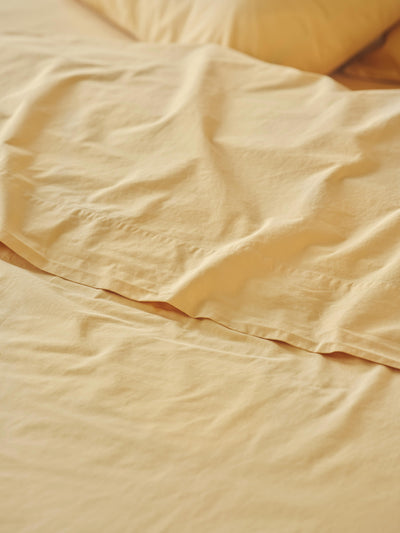 Butter Yellow Washed Cotton Percale Flat Sheet