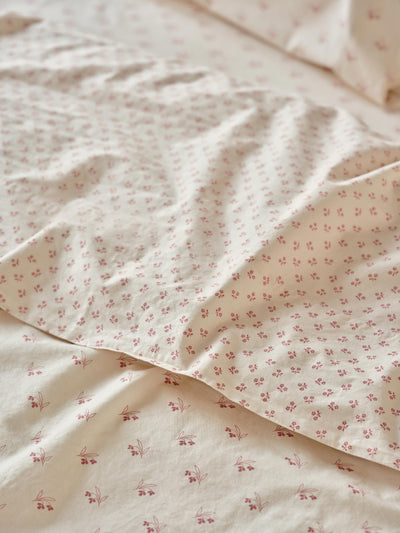 Dusty Pink Martha Floral Cotton Flat Sheet