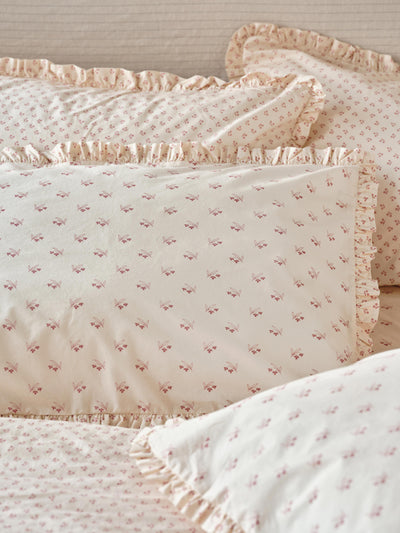 Dusty Pink Martha Floral Cotton Frill Pillowcases (Pair)