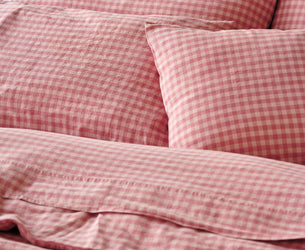 Dusty Pink & Rose Colour Drenched Gingham Linen Blend Pillowcases (Pair)