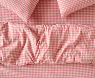 Dusty Pink & Rose Colour Drenched Gingham Linen Blend Duvet Cover