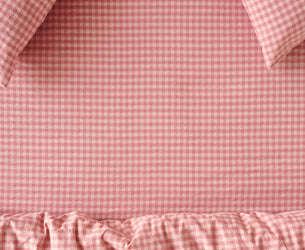 Dusty Pink & Rose Colour Drenched Gingham Linen Blend Fitted Sheet