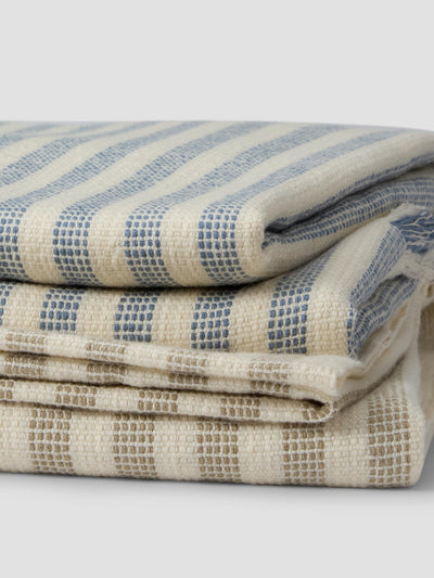 Coastal Blue Pembroke Stripe Wool Throw