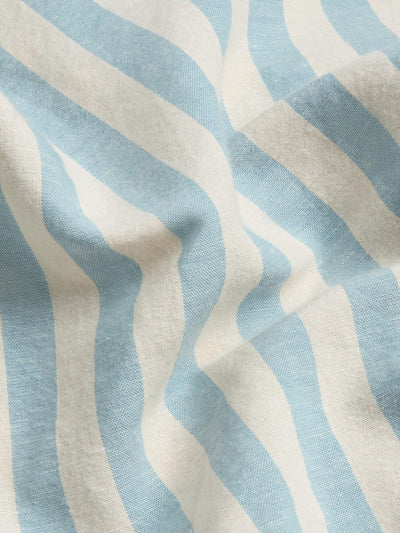 Coastal Blue Pembroke Stripe 100% Linen Fitted Sheet