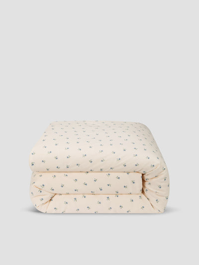 Dusk Blue Posy Bud Linen Blend Duvet Cover