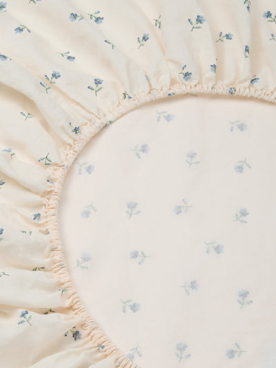 Dusk Blue Posy Bud Linen Blend Fitted Sheet