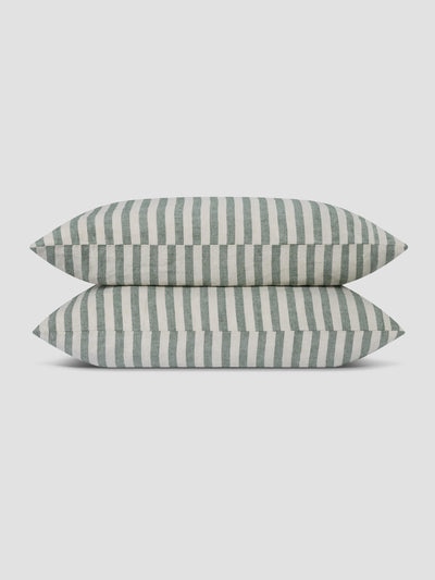 Fern Green Pembroke Stripe Linen Blend Pillowcases (Pair)