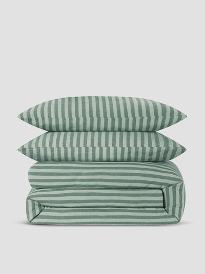 Pine Green Pembroke Stripe Linen Blend Duvet Set