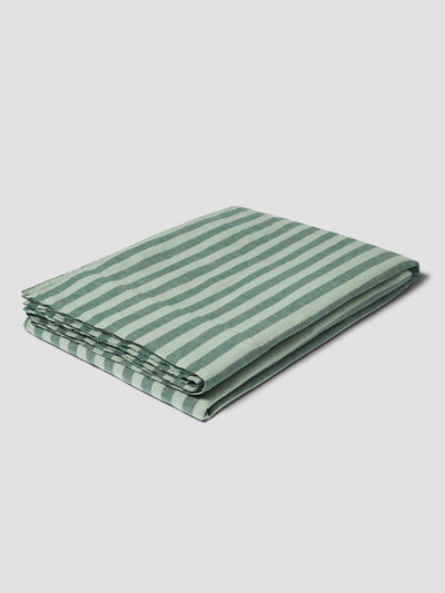 Pine Green Pembroke Stripe Linen Blend Flat Sheet