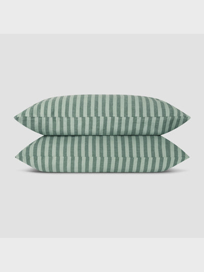 Pine Green Pembroke Stripe 100% Linen Square Pillowcases (Pair)