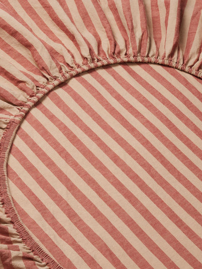 Sandstone Red Pembroke Stripe Linen Blend Fitted Sheet - alternate image