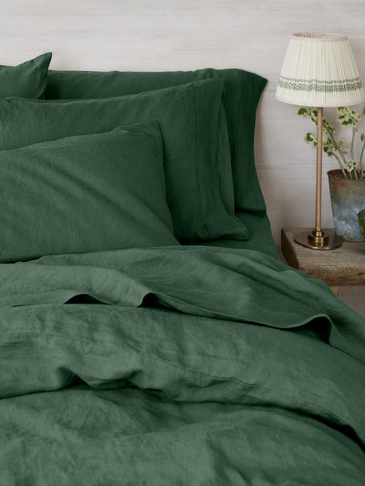 Elm Green Linen Blend Square Pillowcases (Pair)