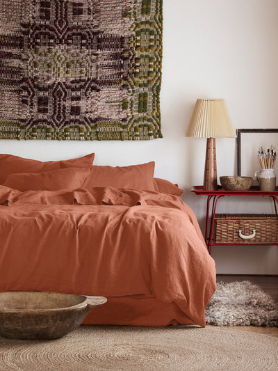 Burnt Orange Linen Blend Duvet Cover
