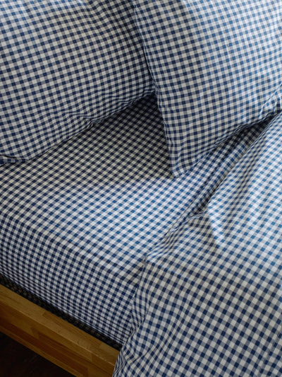 Indigo Gingham Cotton Fitted Sheet
