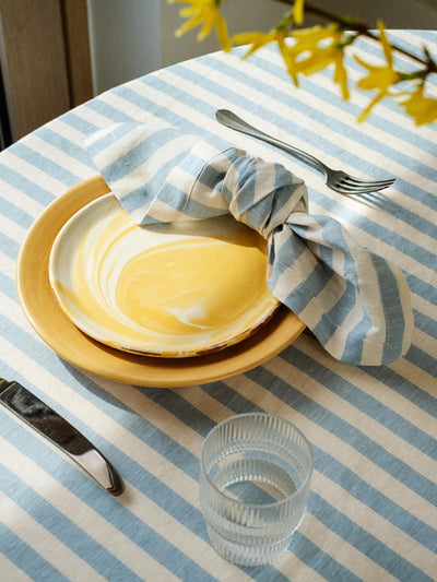 Set de 4 serviettes en mélange de lin Coastal Blue Pembroke Stripe