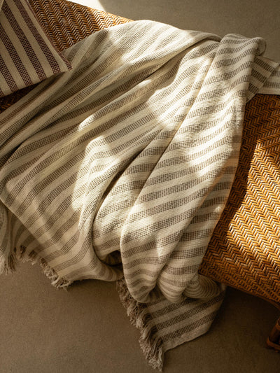 Oatmeal Pembroke Stripe Wool Throw