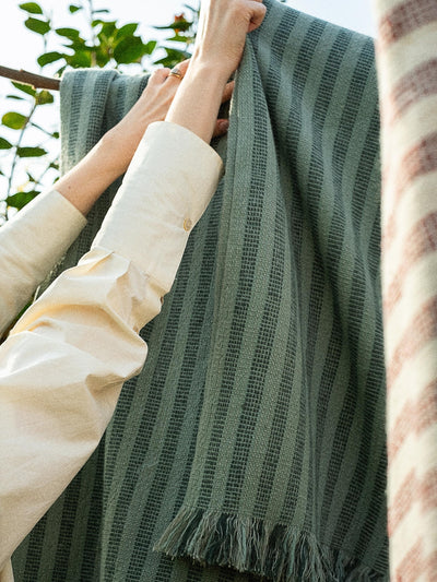 Pine Green Pembroke Stripe Wool Throw - alternate image