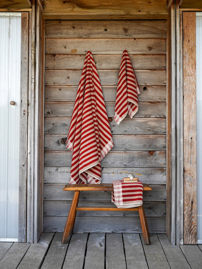 Sandstone Red Pembroke Stripe Towel & Bath Mat Set