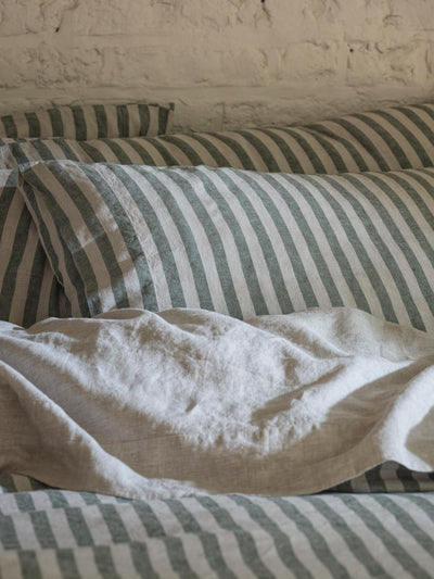 Fern Green Pembroke Stripe Linen Blend Pillowcases (Pair)