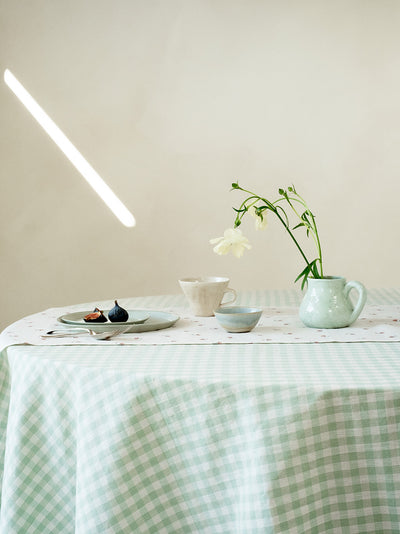 Sage Green Gingham Linen Blend Tablecloth