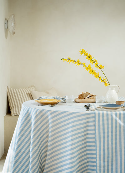 Nappe en mélange de lin rayé Pembroke Bleu côtier