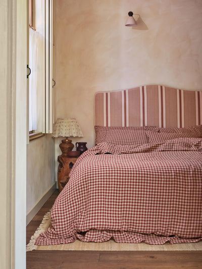 Rhubarb Gingham Linen Blend Duvet Cover - alternate image